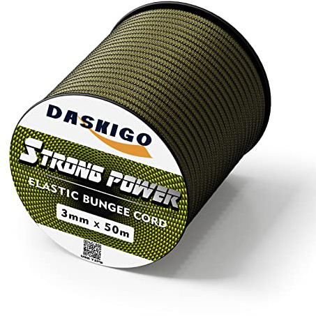 Elastisches Gummiseil, 3 mm x 50 m, Armeegrün