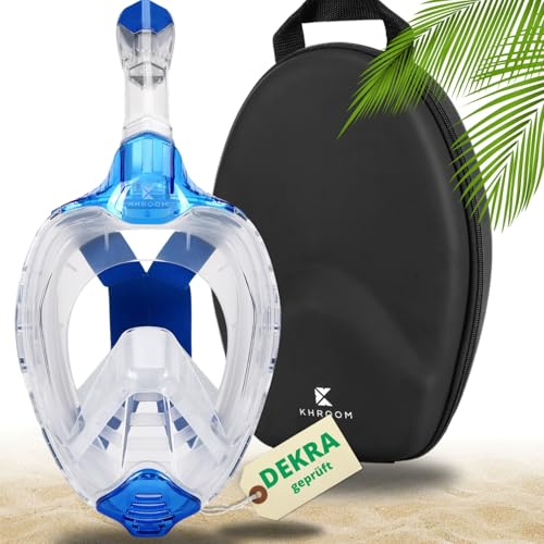 Khroom DEKRA® testad CO2 säker snorkelmask helmask | Seaview X - dykmask för vuxna/barn | Snorkelutrustning (L/XL, ljusblå+Soft-Case)