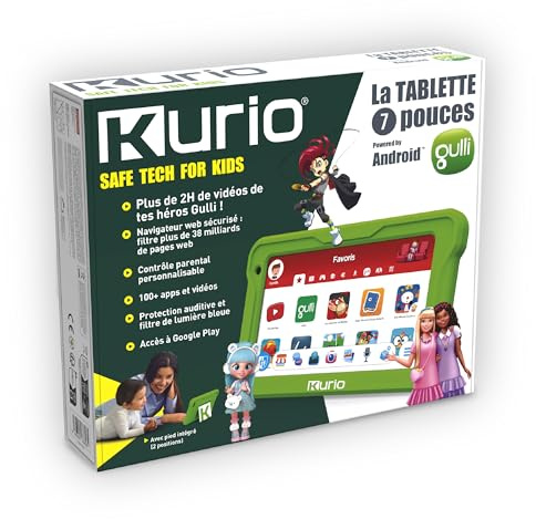Kurio - La Tablette 7 Pouces Gulli 32Go pour Enfants - Android 13 - Contrôle Parental Personnalisable & navigateur sécurisé - Vidéos héros Gulli + 100 apps & Jeux éducatifs pré-chargés