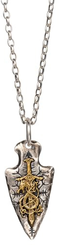 Drache mit Schwert Halskette für Herren 925 Sterling Silver Pfeilspitze Anhänger gravierter Wikinger Kompass Vegvisir Nordischer Schmuck 60cm Kette