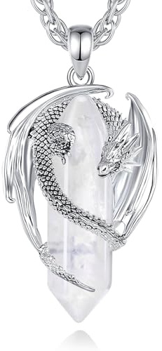 AEONSLOVE Wikinger Drachen Halskette mit Kristall, Obsidian Kette für Herren Damen Amethyst Tigerauge Anhänger Lapislazuli Chakra Heilsteine Schmuck Kristallkette