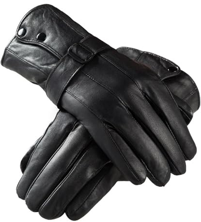 VKEID Guanti in Pelle da Uomo Guanti in pelle da uomo Guanti da moto da esterno ispessiti medio lunghi da equitazione di grandi dimensioni Guanti Invernali