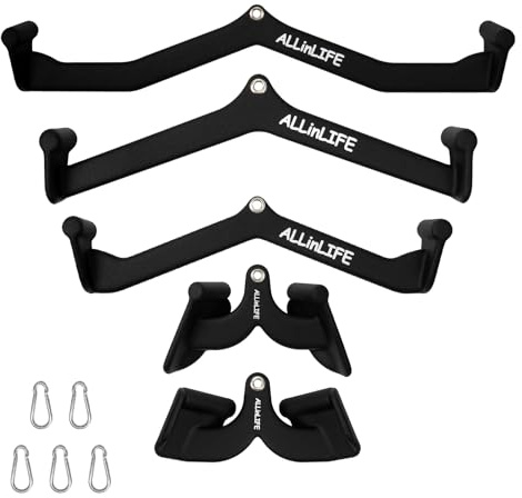 ALLINLIFE Agarres Poleas Gym Multifunción,Poleas Gimnasio Juego De Cinco Piezas,Accesorios para Máquina de Cable Entrenar Bíceps Tríceps Hombros Espalda