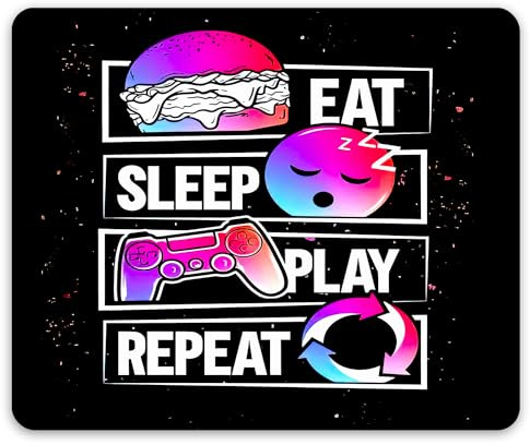 EasyInkPress - Eat Sleep Play Repeat funny Computer Mousemat, PC Desktop or Laptop Mouse Pad, Gamer Girl or Boy Birthday Gift, Video Game Console Player Gaming Gift
