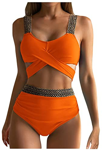 SCBFDI Badeanzug Damen Bauchweg Hoher Taille Bikinisets Urlaub Must Haves | Sportliche zweiteilige Badeanzüge Farbblock Frech Hoch geschnittener Bikini Badeanzüge für Frauen
