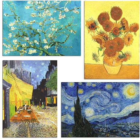 Muzagroo Konst Van Gogh diamantmålningssatser för vuxna, DIY 5D diamantkonstsatser för nybörjare, stjärnklar nattkonst och solroshantverk, för vardagsrum, barnrum, 4 st väggkonst