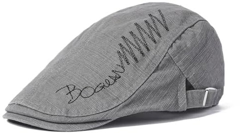 WOYUANSHA Barett Baskenmützen Für Herren Baumwolle Buchstaben Stickerei Newsboy Caps Flache Schirmmütze Männer Frauen Maler Baskenmütze Hüte 55-60 Cmverstellbar Grau
