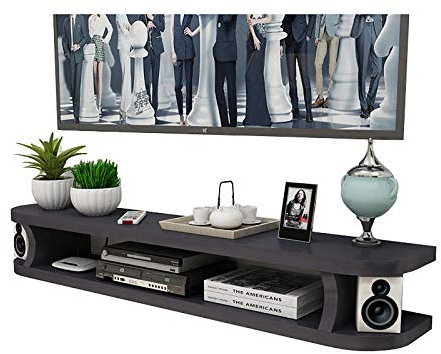 KAYEF Mobile TV, Credenza TV, Mensole sospese, Console multimediale TV montata a Parete, Mobile portaoggetti da scrivania sospesa, Libreria consolle portaoggetti per Soggiorno, Nero./