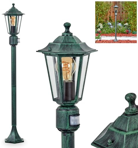 HOFSTEIN Borne lumineuse d'extérieur Loria, éclairage de chemin avec détecteur de mouvement en métal/verre en noir/vert/transparent, lampe d'extérieur au look antique, hauteur 107 cm, éclairage de