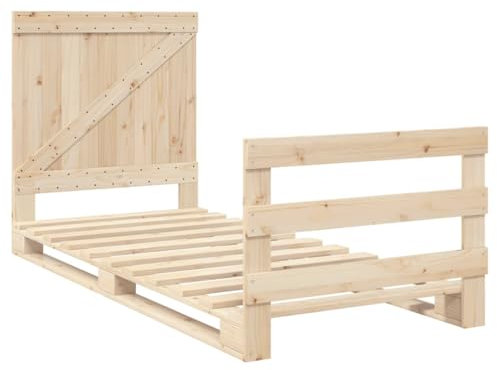 vidaXL Massivholzbett, Holzbett Bett mit Kopfteil Fußteil, Bettrahmen mit Lattenrost, Palettenbett Einzelbett Schlafzimmerbett, 90x200cm Kiefer