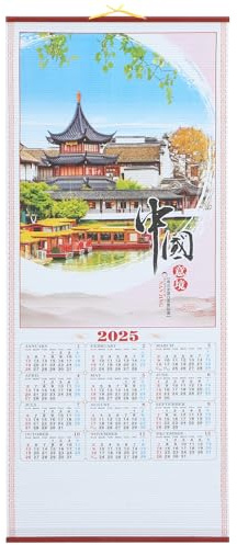 Tofficu 2025 Chinese Wall Scroll Calendar, Chinese Zodiac Wall Calendar Year of The Snake Monthly Lunar Fengshui for Home Office Decor A