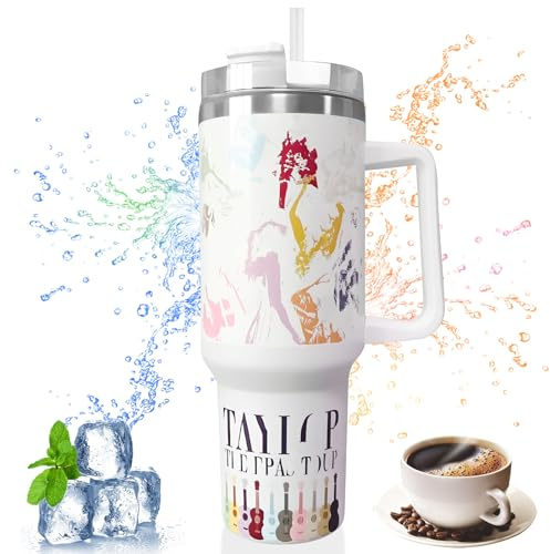 40oz Tumbler with Straw and Lid, Stainless Steel Travel Mug Coffee Cup for Cold & Hot Drinks, Music Lover Album Inspired Gift, Singer Merchandise Art Print Insulated Cup for Friends Fans Women