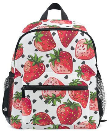 CHIFIGNO Niedlicher Kinder-Rucksack, Schulrucksack, Kindergarten, Kindertasche, Mini-Rucksack mit Namensschild für Jungen und Mädchen, Niedliche rote Erdbeeren, Medium, Benutzerdefiniert