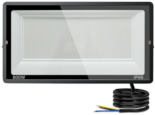 LED Strahler Außen 600W: 60000LM IP66 6000k Aussenstrahler Energiesparend | Außenleuchte Flutlichtstrahler Kaltweiß, für Sportplätze, Hinterhof Auffahrt, Türen, Garage, Flur, Garten