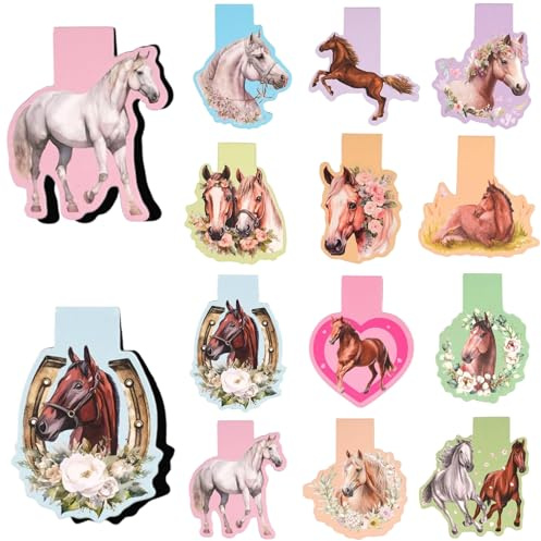 SUPGOD 12 Stück Pferd Magnetische Lesezeichen Kinder Pferde Lesezeichen Magnetisch Kinder mit Pferdemotiven, für Schüler, Buchliebhaber, Mitgebsel Kindergeburtstag