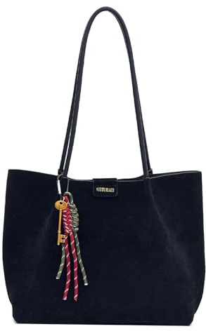 POAPRRD Suede Tote Bags for Women Suede Purse Trendy Shoulder Handbag Slouchy Tote Bag with Zipper Bag (Solid Color,Black)