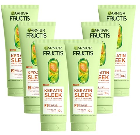 Garnier Fructis Keratin Sleek Spülung mit Arganöl und Keratin-Komplex für trockenes und zu Frizz neigendes Haar, 6x200 ml