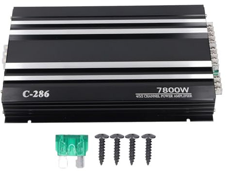 Car Stereo Amp, 7800W 4 Channels Car Amplifier, Aluminum Alloy Class AB Power Amp for UTV Motorcycle, with sleek design, ideal for subwoofer systems