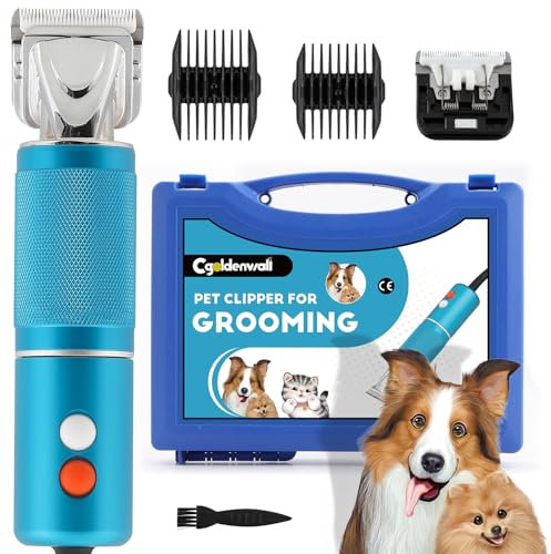 CGOLDENWALL Leise Hundeschermaschine Profi 300W, 2000-6000RPM Stufenlose Geschwindigkeitsregelung, 3m Stromkabel, für Haustiere aller Fellarten, Mit 2 Klingen und 2 Aufsteckkämmen (3/6mm, 9/12mm)