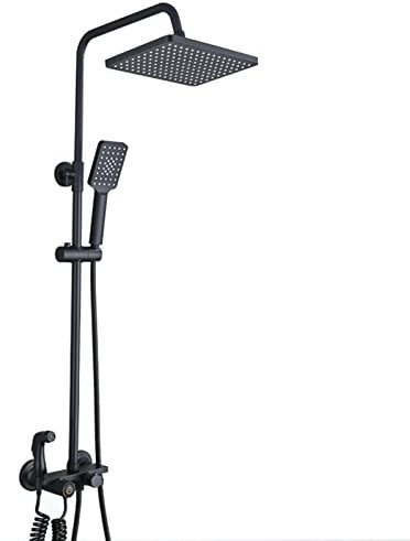 sjdoPulse Set Rubinetto Doccia Nero Opaco, Doccia A Parete A Quattro Funzioni,Set Miscelatore Doccia per Vasca,Soffione Doccia A Pioggia con Doccetta,Spruzzatore Bidet