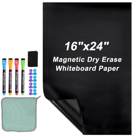 PATIKIL Papier Magnétique Pour Tableau Blanc Effaçable À Sec, 16x24 Autocollant Pour Mur Papier Contact Tableau Noir Avec Marqueur, Effaceur Magnétique Et Aimants, Noir