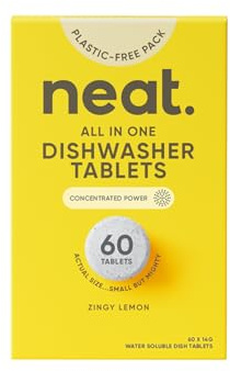 Neat Eco Dishwasher Tablets (60 Pack) – Powerfully Plant Based, Plastic-Free Packaging for Sparkling Clean Dishes – Natural Cleaning Solution