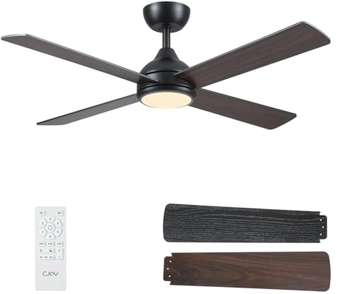 CJOY Ventilatore da Soffitto con Luce 4 Pale, 122cm Ventilatore da Soffitto con Luce e Telecomando, 6 Velocità, Silenzioso Reversibili CC, 3 CCT Dimmerabile, Modalità Sleep, Timer, Due Colori Legno