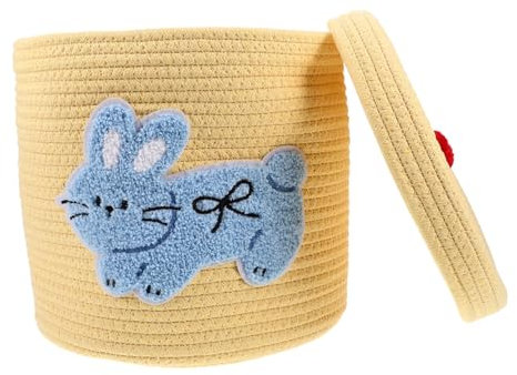 KOMBIUDA Cestino Intrecciato in Corda Di Cotone Portaoggetti Con Coperchio Contenitore Intrecciato A Mano Casa Stile Nordico Per Soggiorno E Scrivania