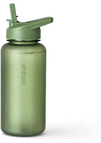 VINSUN Water Bottle 1L with Straw Lid - Tritan, BPA Free, Leak-proof - Lightweight Drinking Bottle for Sports, Outdoor, School, Bike, Gym
