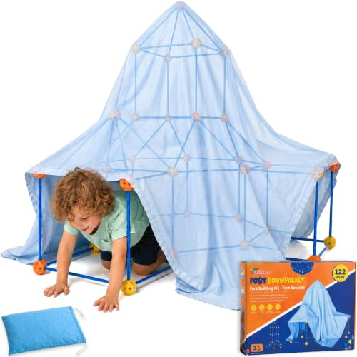Fort - Set da costruzione XL per bambini, 122 pezzi, sistema a incastro con 76 barre e 46 palline di collegamento, set per interni ed esterni, giocattolo da costruzione a partire dai 5 anni, con borsa