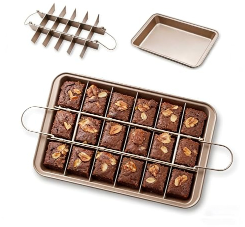 JSJMOFA Brownie Pan with Dividers, Non Stick Brownie Baking Pan, 18 Pre-slice Brownies Cutter, Carbon Steel Bakeware Tray Square Mold Tray for Baking Cake Muffin