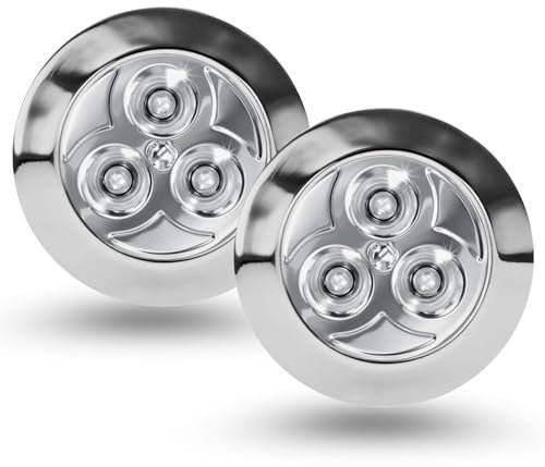 AKH® LED Push Lights | 2 Pack | Battery Operated Stick‑On Mini Puck Lights with Push Activation | Wireless LED Night Lights for Under Cabinet, Closet & Cupboard
