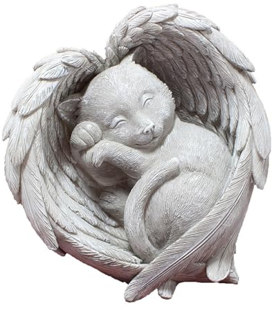 ASDMAOE Gedenkstein für Schlafenden Hund, Engel, Grabstein für Hund und Katze, Gedenkstein für den Garten, Grabstein, Trauergeschenk für Verlorene Hunde(Angel Cat)