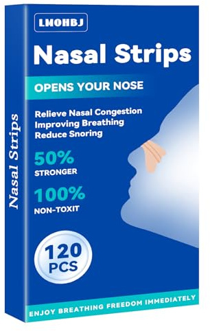 120Pcs Nasal Strips Anti Snoring, Extra Strength Nose Strips Breathing, Nose Tape for Sports and Sleep, Anti Snoring Strips Help Stop Snoring and Nasal Congestion Relief