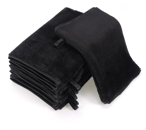 PHOGARY Mikrofaser Flanell Waschhandschuhe Waschlappen Gesicht, Flauschige Bad Waschlappen für Baby Kinder, Wiederverwendbare Make-up-Entferner-Handschuhe, 13x20 cm, 6 Stück, Schwarz