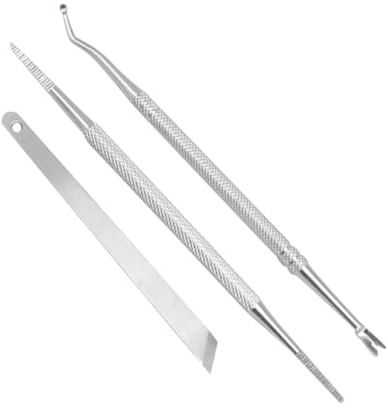 WOONEKY 3 piezas Herramientas de Pedicura Acero Inoxidable para Limpieza y Eliminación de Cutículas y Muerta Empujador y Raspador para Uñas Profesional Casa y Salón