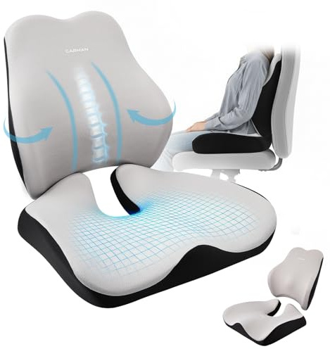 Eirolace Cuscino per seduta e schiena, cuscino ortopedico per alleviare la pressione per il coccige, cuscino ergonomico, memory foam, per ufficio e auto