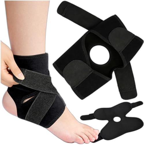 KRUMAD Fußbandage Sprunggelenk, Bandage Fußgelenk, Orthese, Achillessehne | 12 x 9 cm, Verstellbar, mit Stabilisierung, Neopren und Klettverschluss, Beidseitig Nutzbar, Atmungsaktives Material, Schwarz