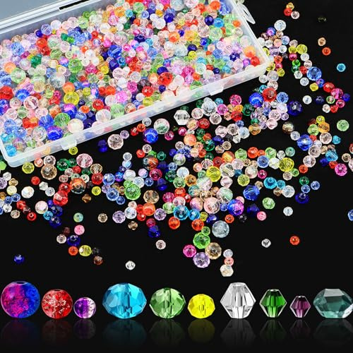 Yeria 1300 Stück Bunte Glasperlen zum Auffädeln,Perlen Set für Schmuckherstellung, DIY Bastelset für Armbänder, Ketten, Ohrringe - 3mm&4mm&6mm&8mm Glasperlen mit Loch für Erwachsene und Kinder