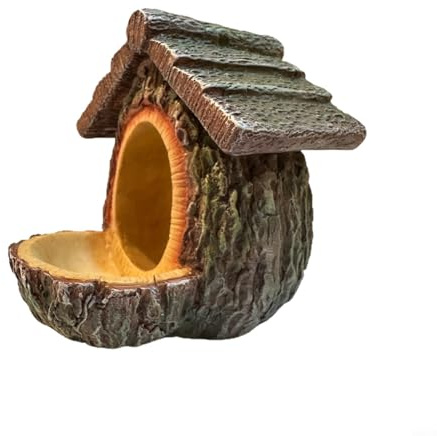 Sileduove Vogelfutterstation in Baumhaus-Form, Kunstharz, mit offener Plattform für den Außenbereich, Garten- oder Terrassendekoration, hängendes Design, 12 x 11,5 cm