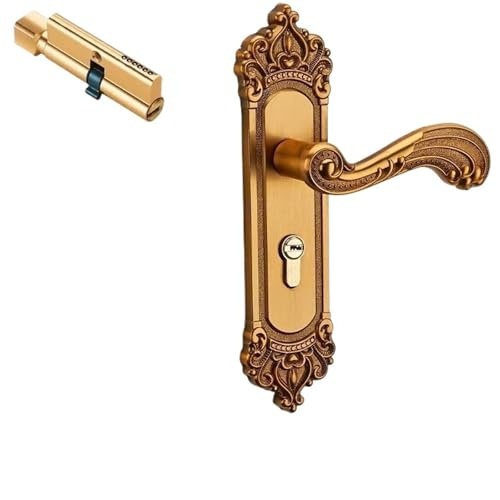 PADGCNOR Juego de manillas para puertas Cerradura de seguridad con manija puerta dormitorio silenciador vintage, cerradura silenciosa dividida, interior for muebles(F)