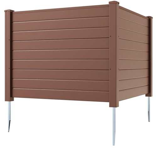 HOMASIS Gartenzaun 2 Stück, dekorative Sichtschutz Zaun mit Erdspieße, Steckzaun aus PP & Metall, Zaunelemente Dekozaun für Garten Terrasse Klimaanlagen & Mülleimer (Braun, 122x95cm, 2 Stück)