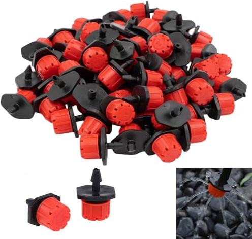 Goteros de Riego, Gotero para Regar Planta, 200 Piezas Plástico Aspersores de Riego Ajustables de 8 Agujeros, Goteros Regulables para Tuberia, para Césped, Jardín (Rojo)