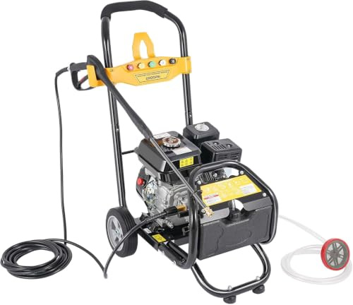 Hidrolimpiadora de Gasolina 7.5HP 2200PSI Grado Profesional, con 5 Boquillas y Manguera 8m sobre Ruedas - Ideal para Limpiar Coche, Patio, Jardín, Caravana, Barco, Deck y Superficies Exteriores
