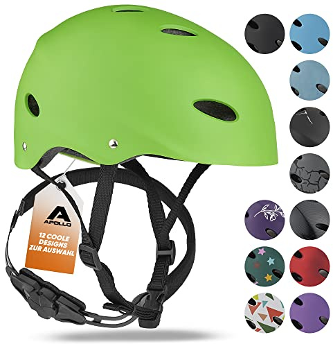 Apollo Skaterhelm Kinder, Damen & Herren, Fahrradhelm 52-58 verstellbar | Verstellbarer Helm mit Drehrad-System: Skaterhelm, Fahrradhelm, Scooter Helm, Skateboard Helm, Kinderhelm