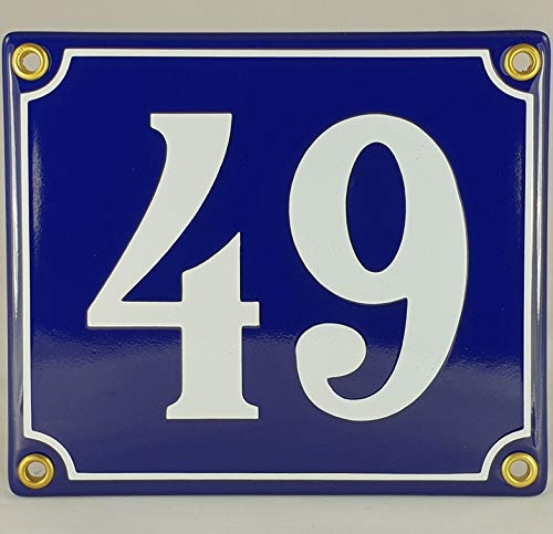 Hausnummer Emaille Schild Nr. 49 Blau-Weiß Handarbeit