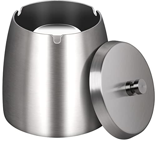 OILP X-Large Outdoor Ashtray with Lid for Cigarettes,Stainless Steel Windproof/Rainproof Heavy Hidden Ashtray for Outside Patio Home Table Decor (X-Large)