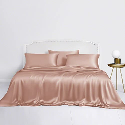 Linenwalas Tencel Lyocell Duvet Cover Set, Eucalyptus Cooling Lightweight Silk Comforter Cover Set with Zipper Closure & Corner Ties (Rose Gold, King)