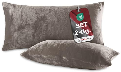 BaSaTex Plüsch Kissenbezug, 2er Pack, 40x80 cm, Taupe | Winter Plüsch, Kuschelig Weich, Öko_Tex Zertifiziert, Cashmere-Touch