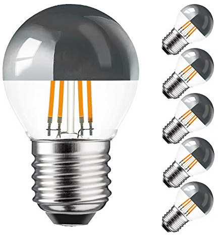 NCC-Licht 5x LED Kopfspiegellampe P45 Tropfen E27 4W Warmweiß 2700K | LED Leuchtmittel mit Kopfspiegel Silber ersetzt 40W Glühlampe mit E27-Sockel, ideal für Schminktisch Spiegel und Deko